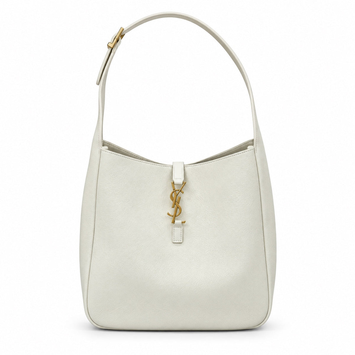 Saint Laurent YSL Le 5 À 7 White Leather Hobo Shoulder Bag with Gold Monogram