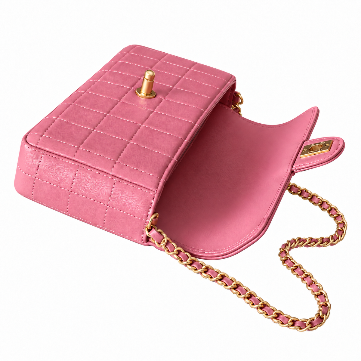 Chanel Square Quilted Lambskin East West Flap Bag Pink Gold 26cm