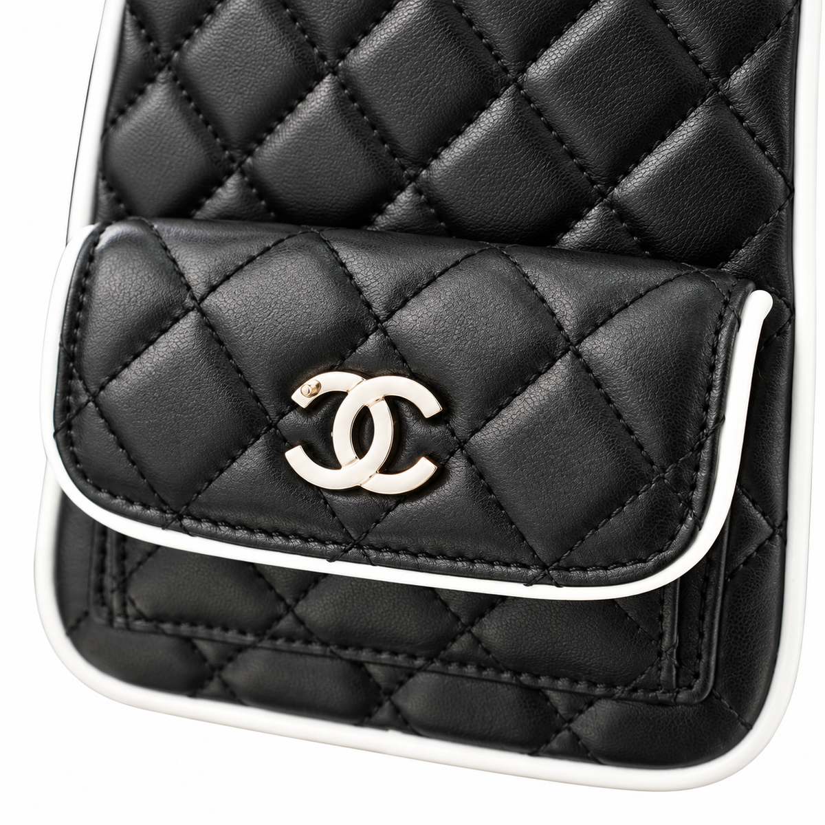 Chanel Quilted Lambskin Mini Backpack Black White Piping 18×13×9cm