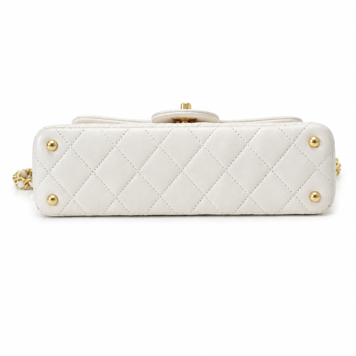 Chanel White Lambskin Quilted Mini Flap Bag | CHANEL PARIS Gold Padlock Clasp & Gold Chain