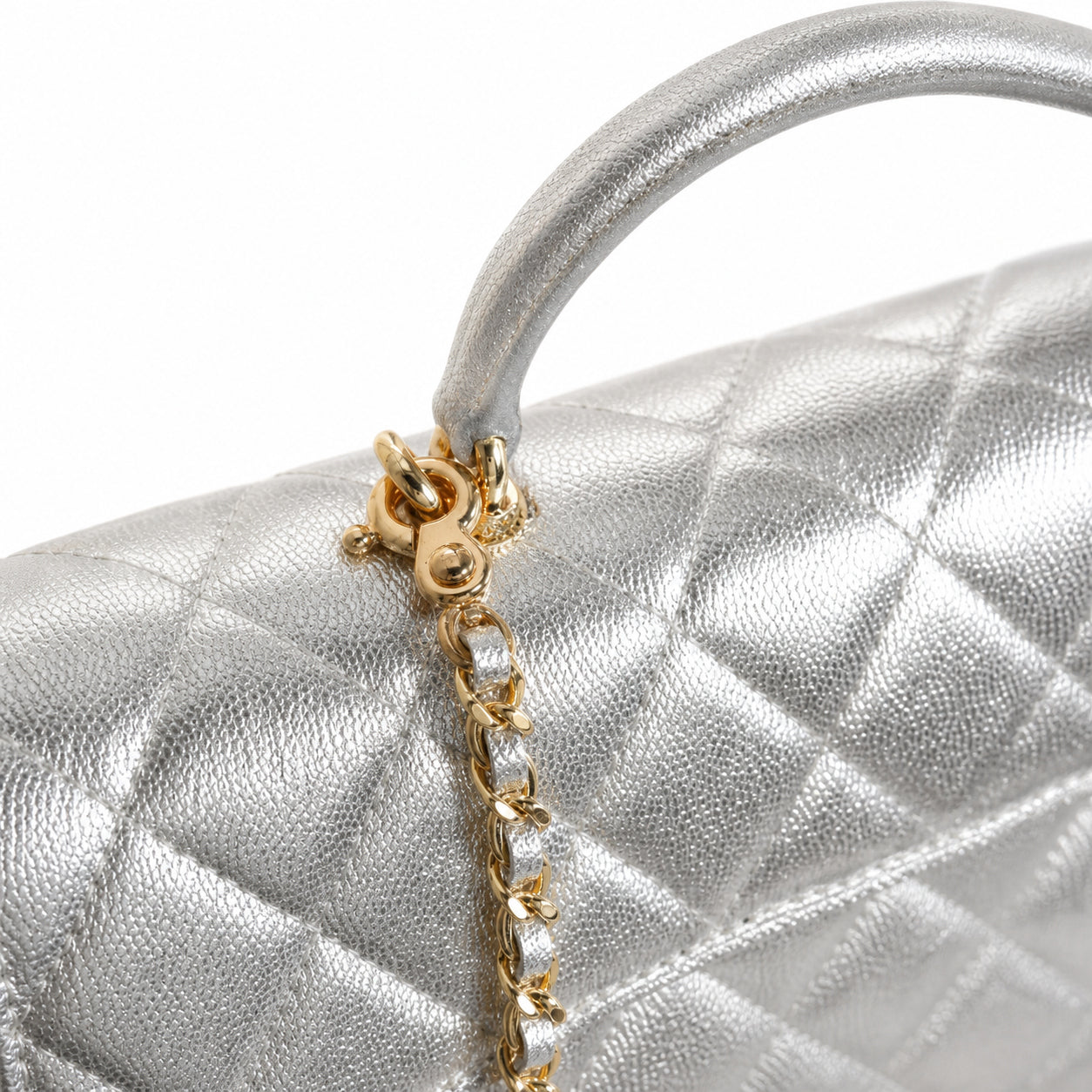 Chanel CC Quilted Cylindrical Flap Bag | Silver Metallic & Gold — 25cm