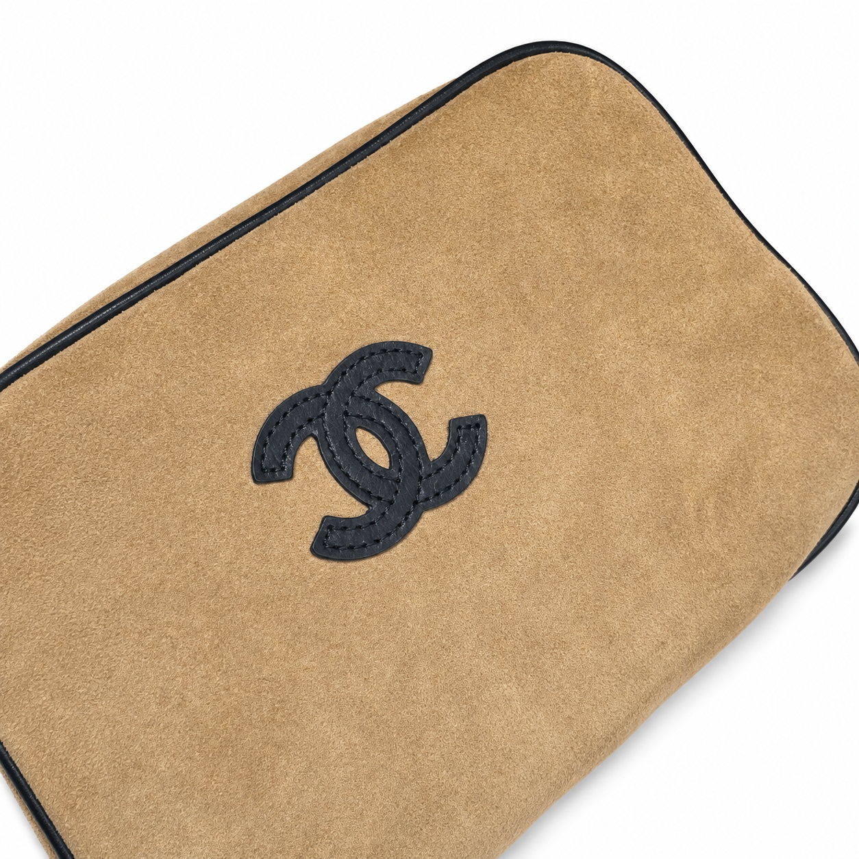 Chanel Camel Suede Barrel Bag | Black CC Appliqué & Black Leather Trim