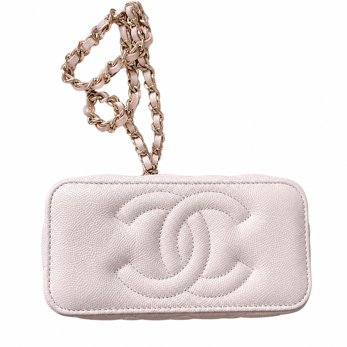 Chanel Pink Quilted Caviar Vanity Box Bag | Built-In Mirror & Silver Chain