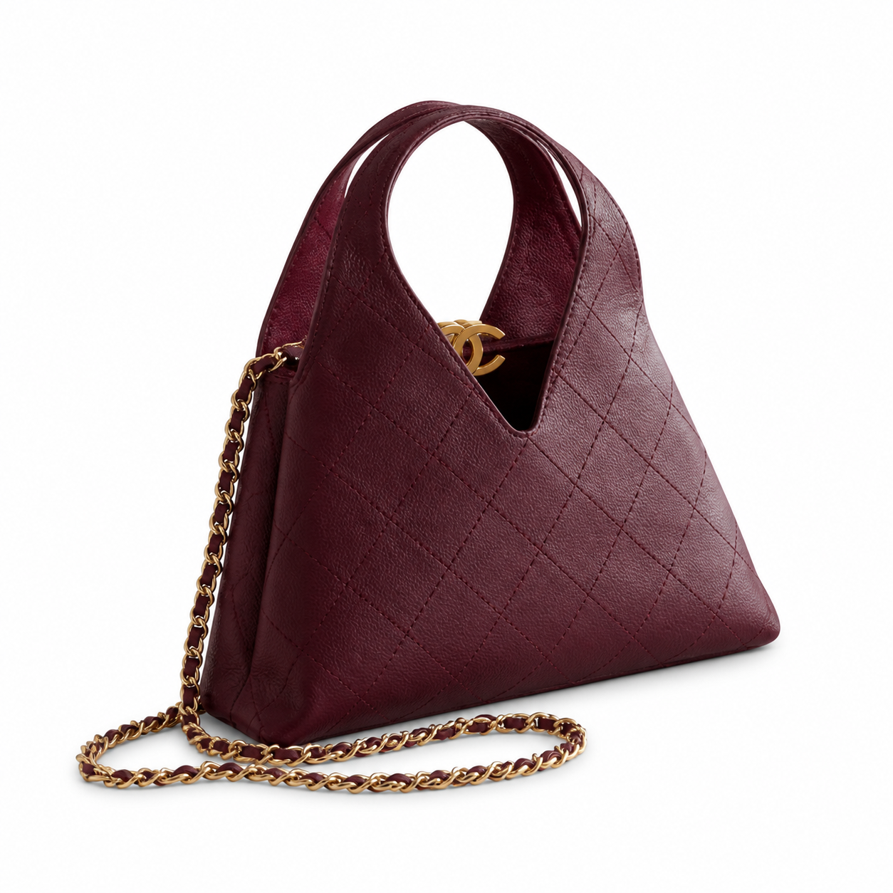 Chanel Large Hobo Bag Deep Burgundy Diamond-Quilted Lambskin | Gold CC Clasp — 32cm