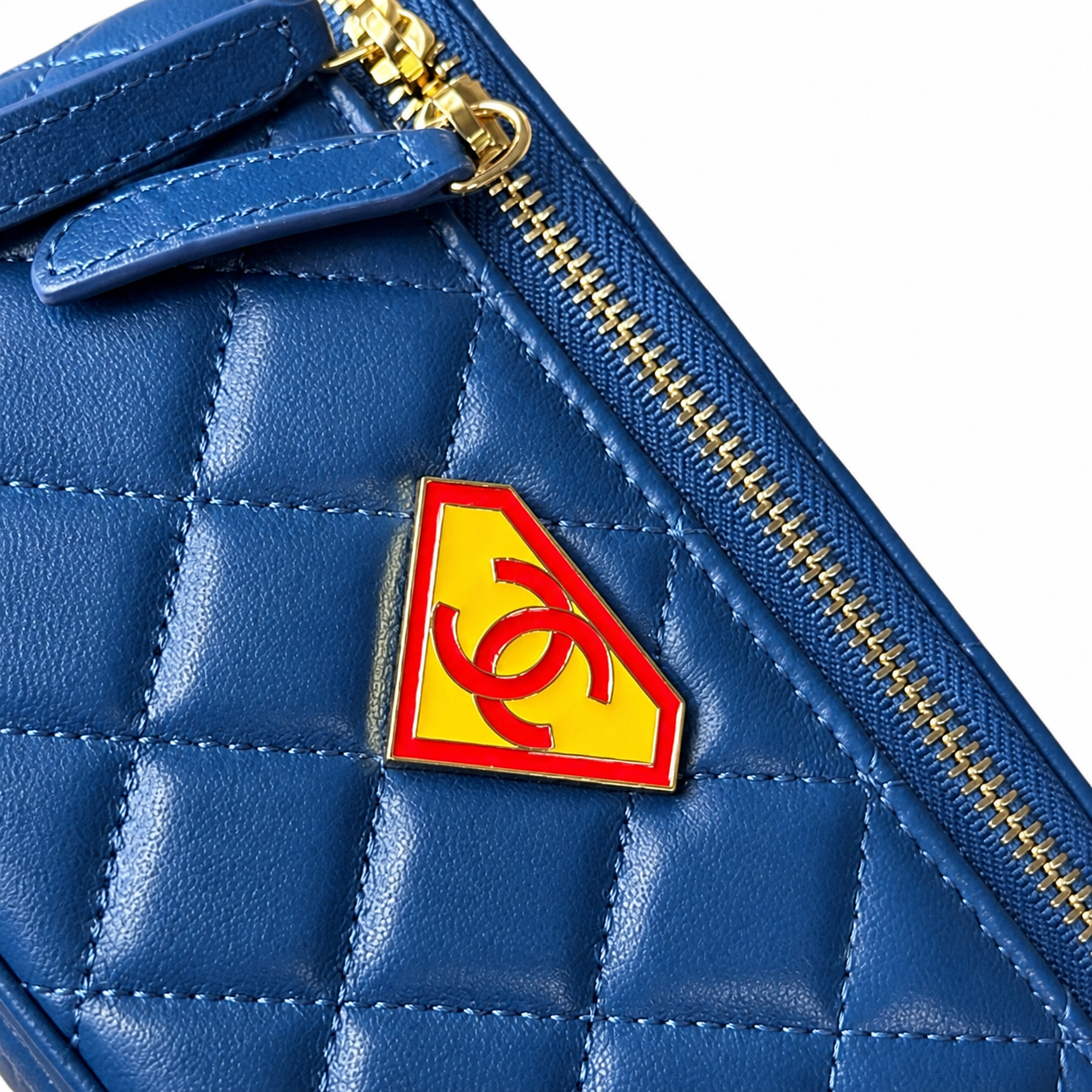Chanel Tricolor Blue, Red & Yellow Quilted Lambskin Vanity Box | Yellow Handle — 17cm