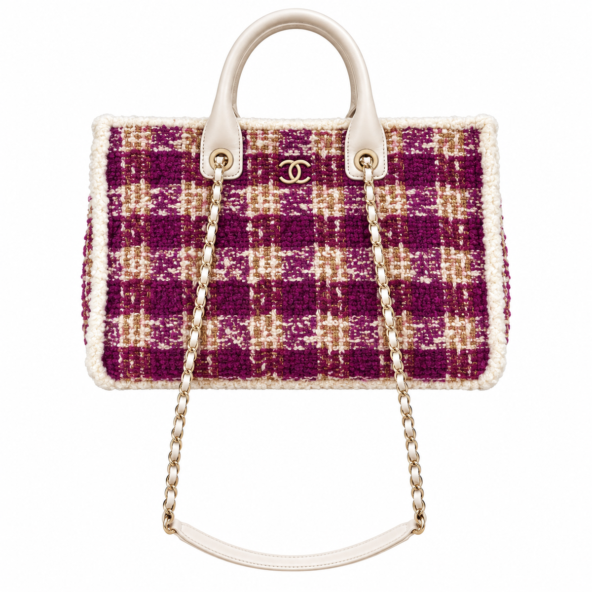 Chanel Tweed Bead Embellished Flap Tote Fuchsia 27.5×39.5×16cm