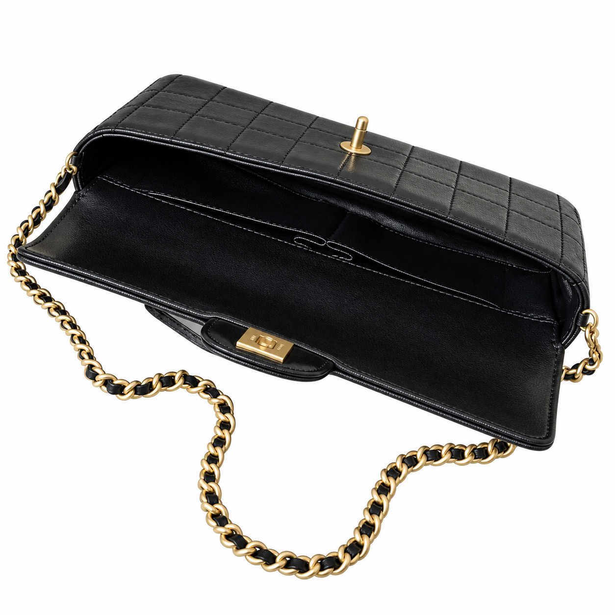 Chanel Square Quilted Lambskin East West Flap Bag Black 26cm