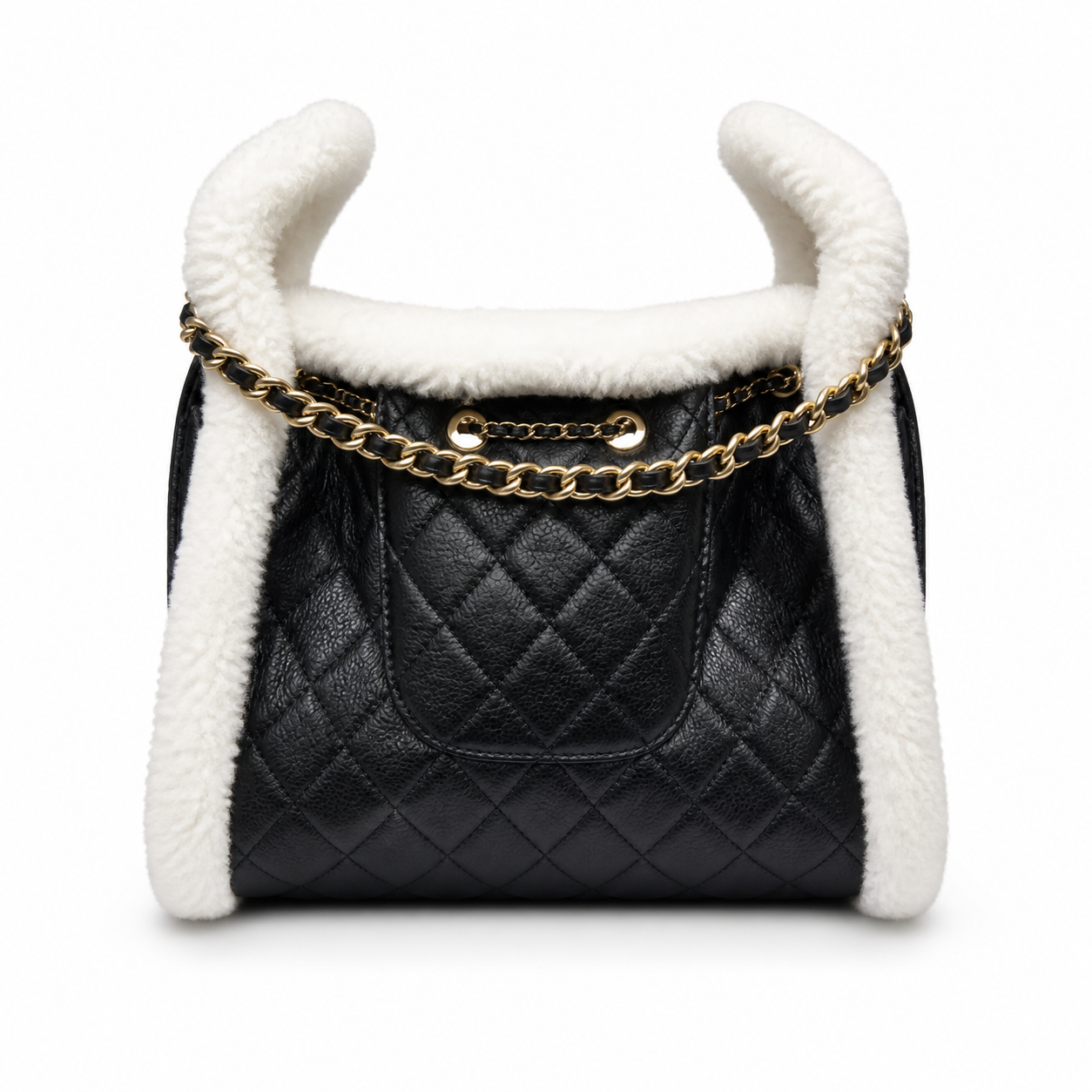Chanel Quilted Hobo Bag Black Calfskin & White Shearling | Gold CC Chain — 30cm