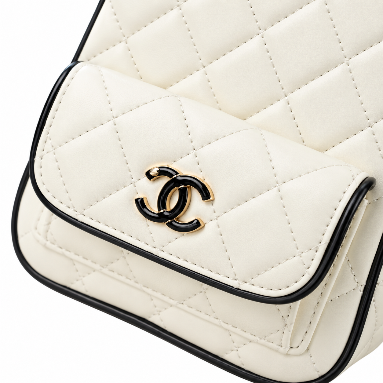 Chanel Quilted Lambskin Mini Backpack Ivory Black Border 18×13×9cm