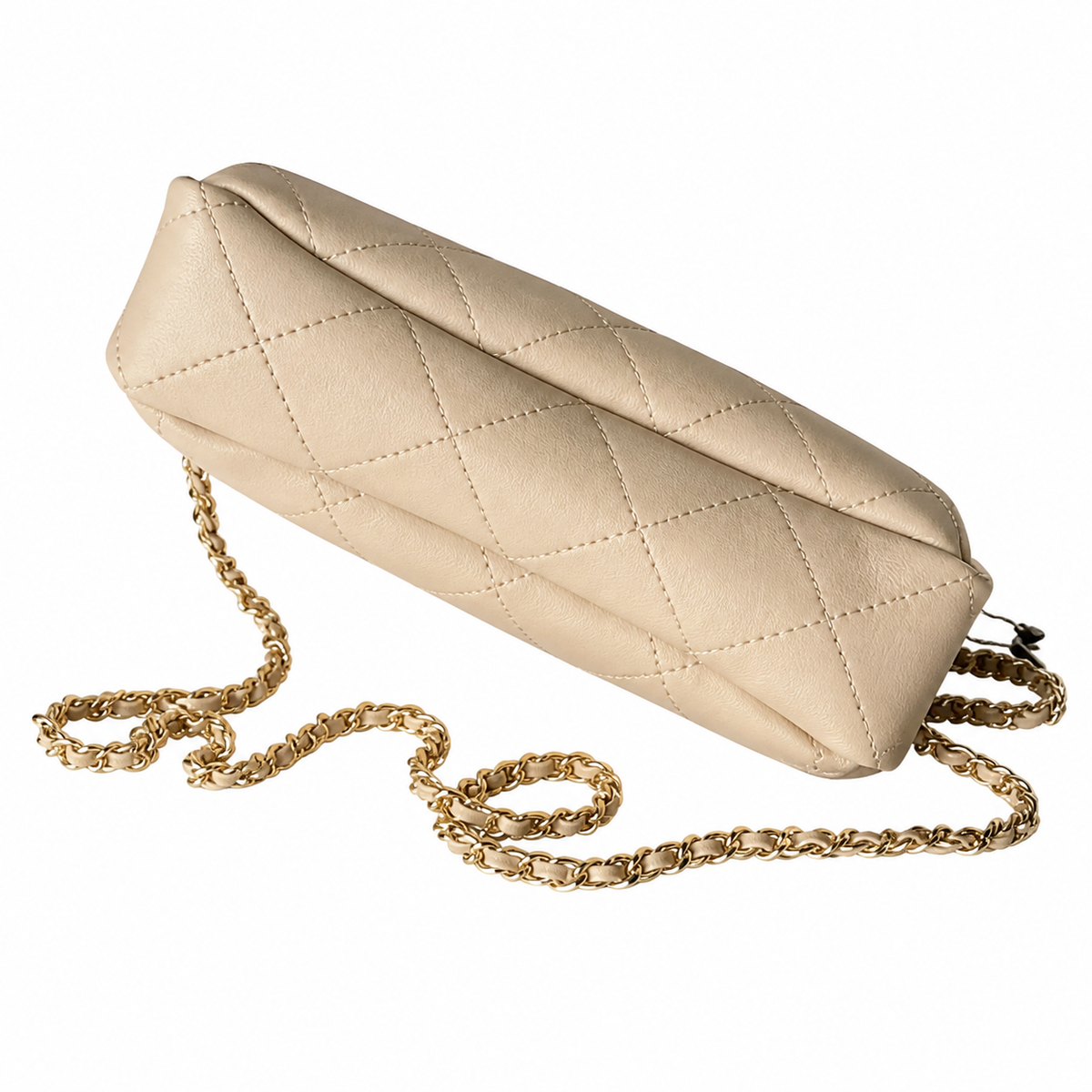 Chanel Beige Quilted Lambskin Top Handle Crossbody | Gold CC & Burgundy Interior — 23cm