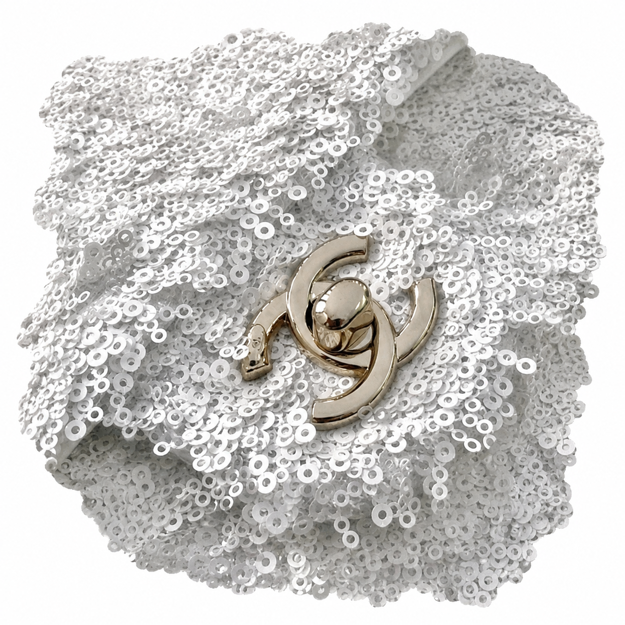 Chanel White Bouclé & Pearl Sequin Flap Bag | Conditionally Visible Embellishment, Silver CC & Bare Chain