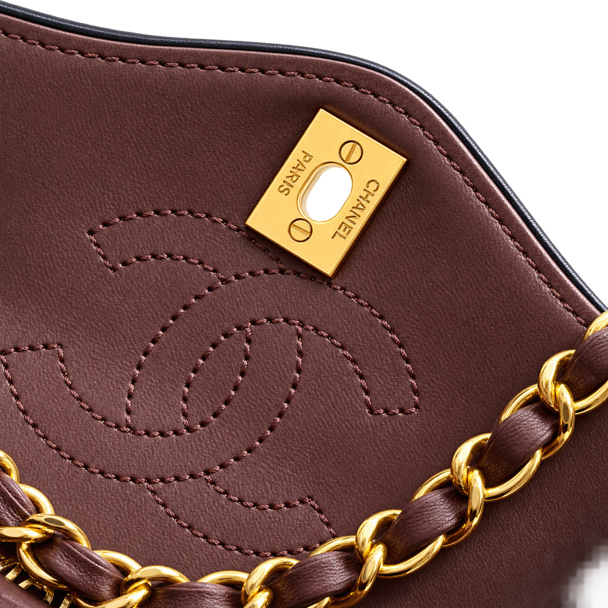 Chanel Wave-Quilted Mini Flap Dark Chocolate Lambskin | Gold CC & Black Flap Piping — 27cm