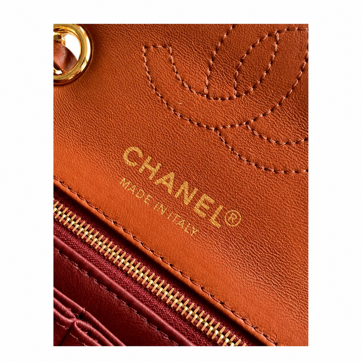 Chanel Wave-Quilted Mini Flap Cognac Lambskin | Gold Push-Lock & Burgundy Interior — 27cm
