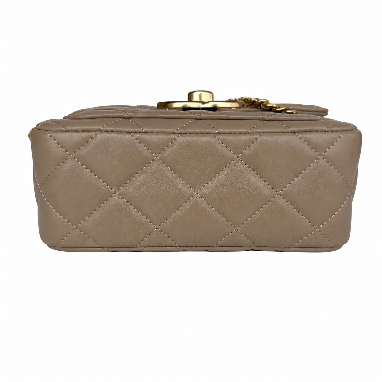 Chanel Small Double Flap Warm Beige Lambskin | Large CC Chain Charm & Chunky Gold Chain — 20cm