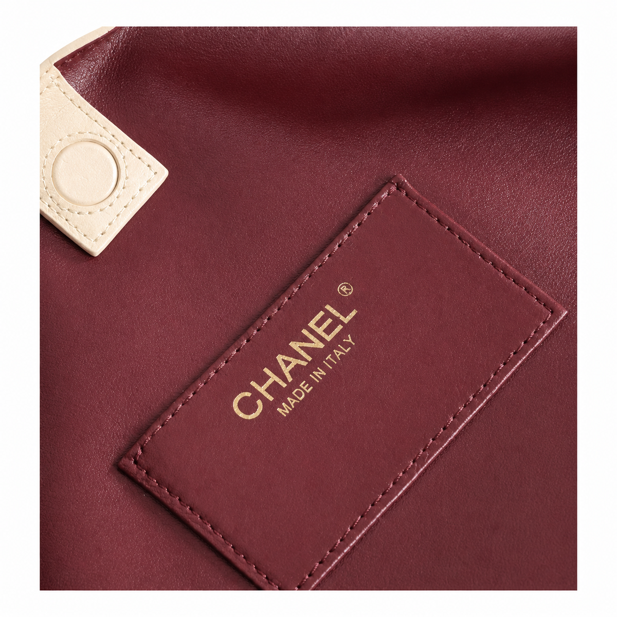 Chanel 31 Large Shopping Bag Cream Ivory Lambskin | Gold CC Charm & Burgundy Interior — 32cm