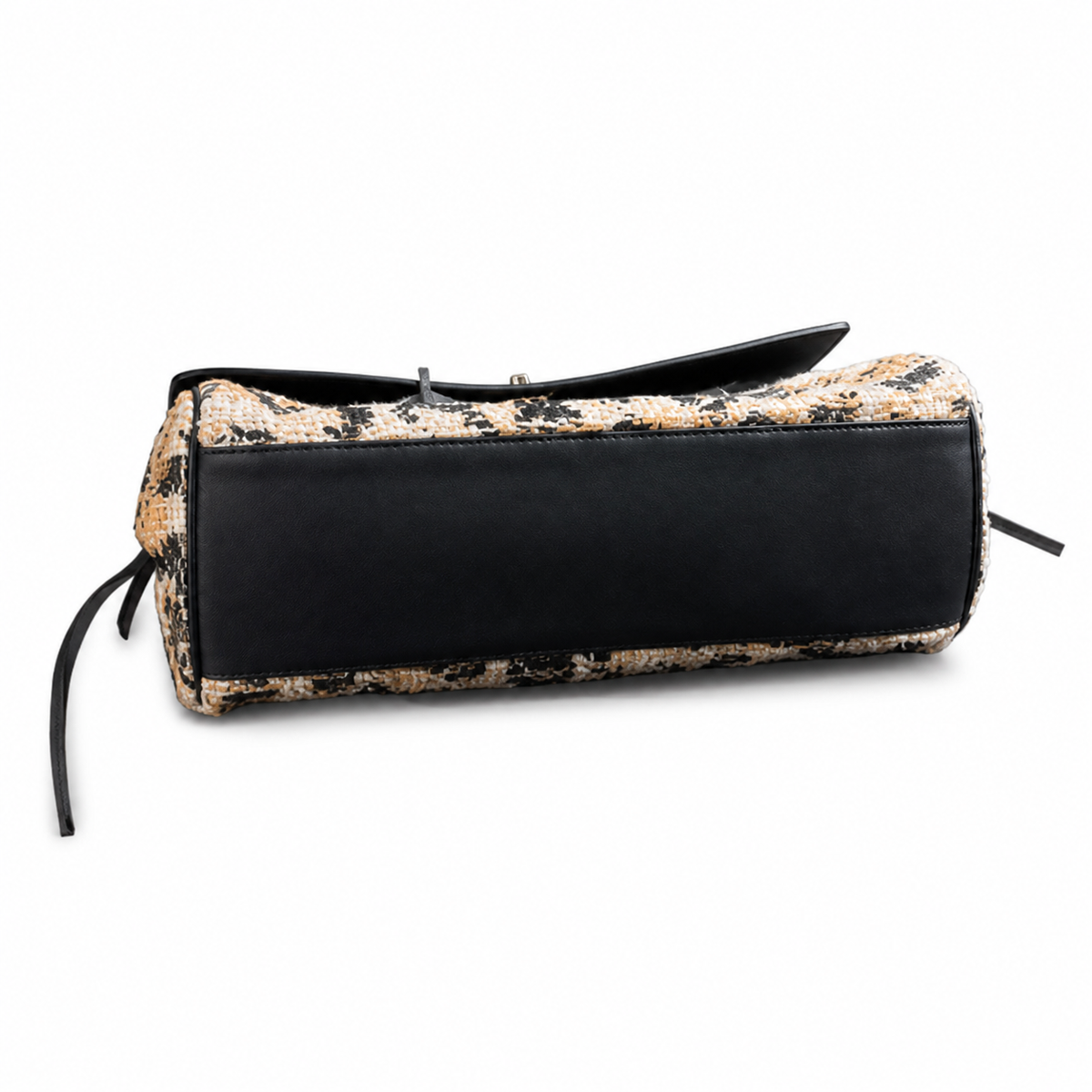 Chanel Medium Shopping Tote Abstract Camel & Black Bouclé Tweed | Detachable Leather Flap Pocket — 38cm