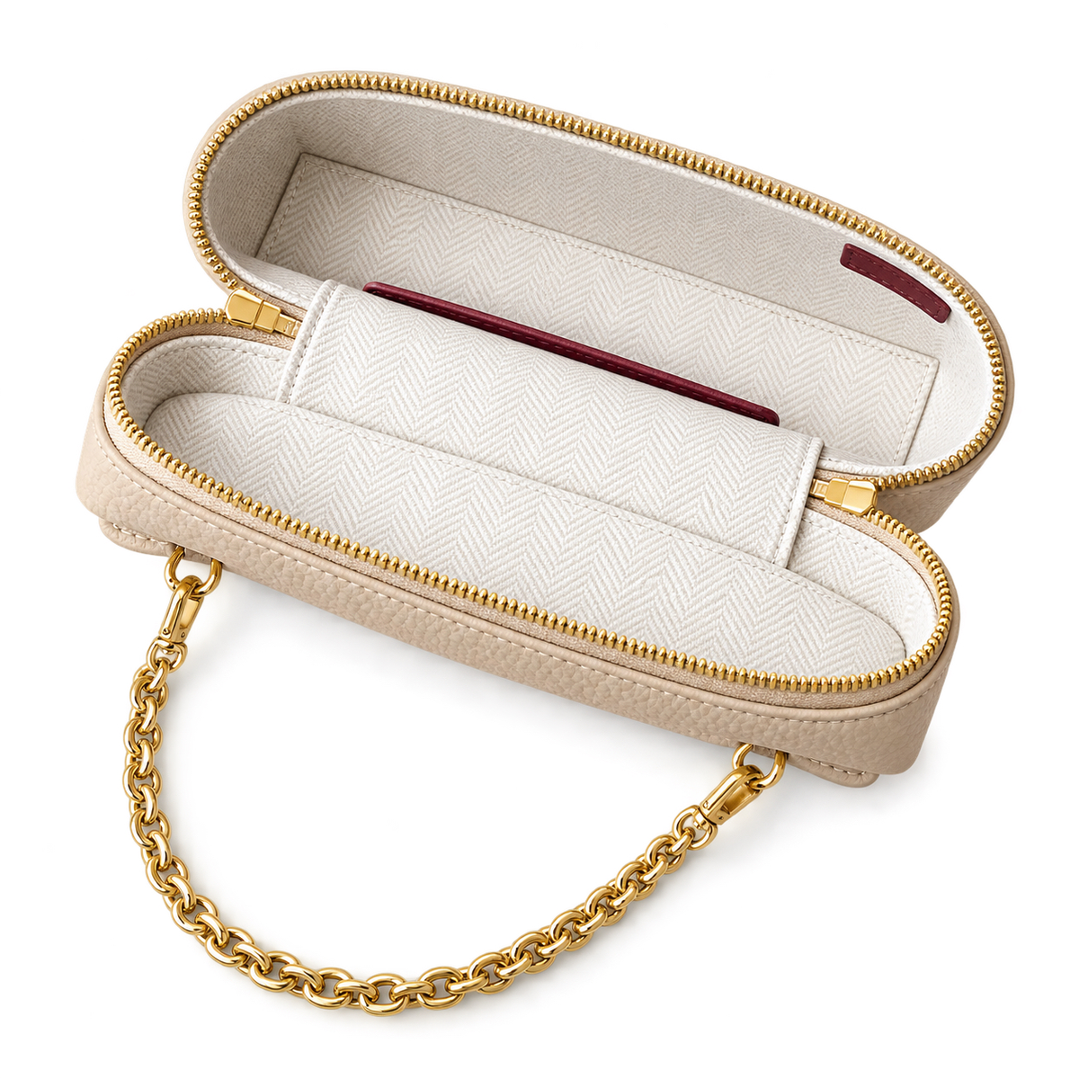 Chanel Cream Pebbled Leather Mini Camera Bag | Top Handle, Zip & Gold Chain