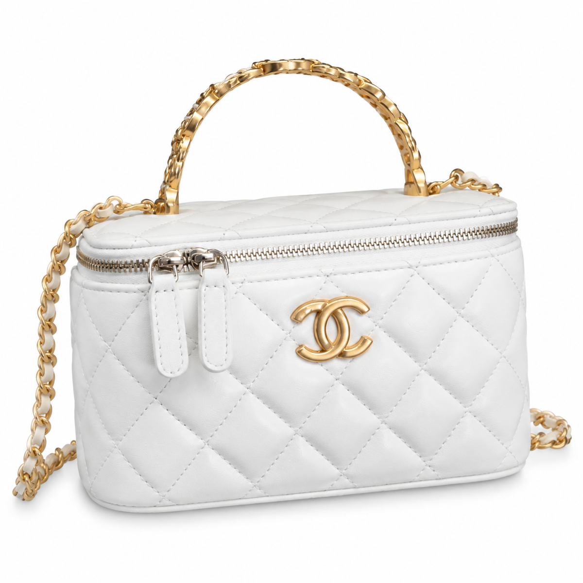 Chanel White Quilted Lambskin Vanity Box Bag | Gold CC Chain Handle