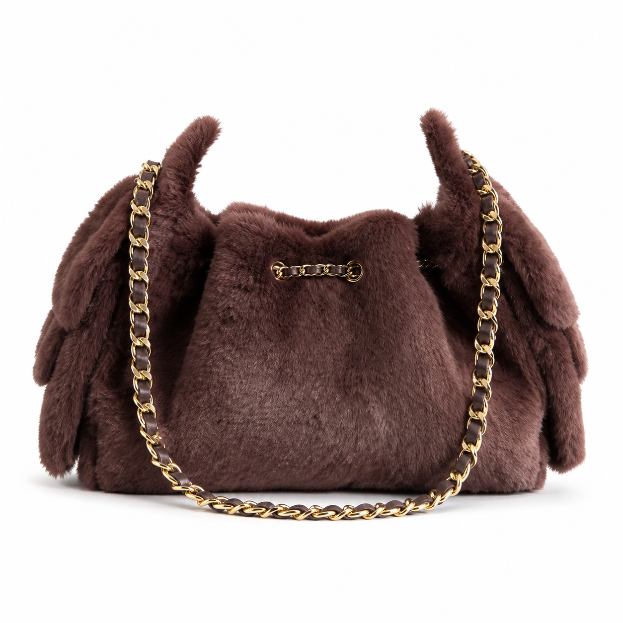 Chanel Chocolate Brown Shearling Shoulder Bag | Gold CC Turn-Lock & Leather-Woven Chain
