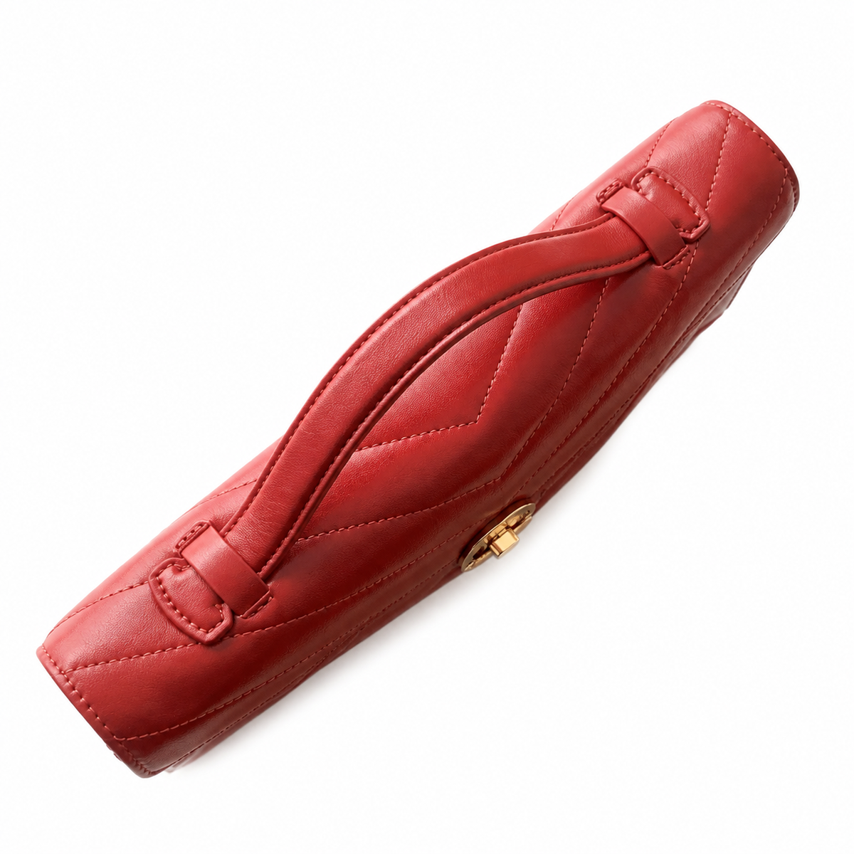 Chanel Scarlet Red Chevron-Quilted Lambskin Envelope Bag | Tonal Top Handle & Gold CC