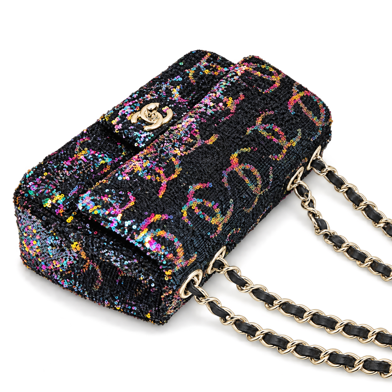 Chanel Black Aurora Borealis Iridescent Sequin Flap Bag | Colour-Shift Gold CC Turn-Lock & Silver Chain
