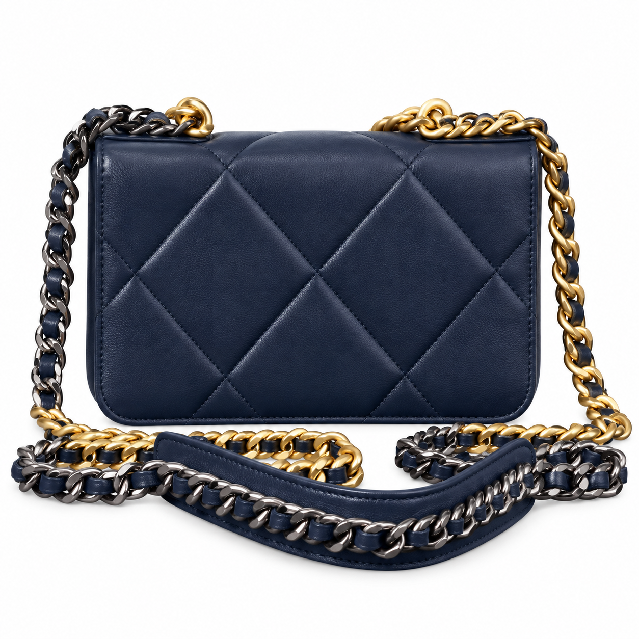 Chanel 19 Wallet on Chain WOC Quilted Lambskin Navy Blue 19cm