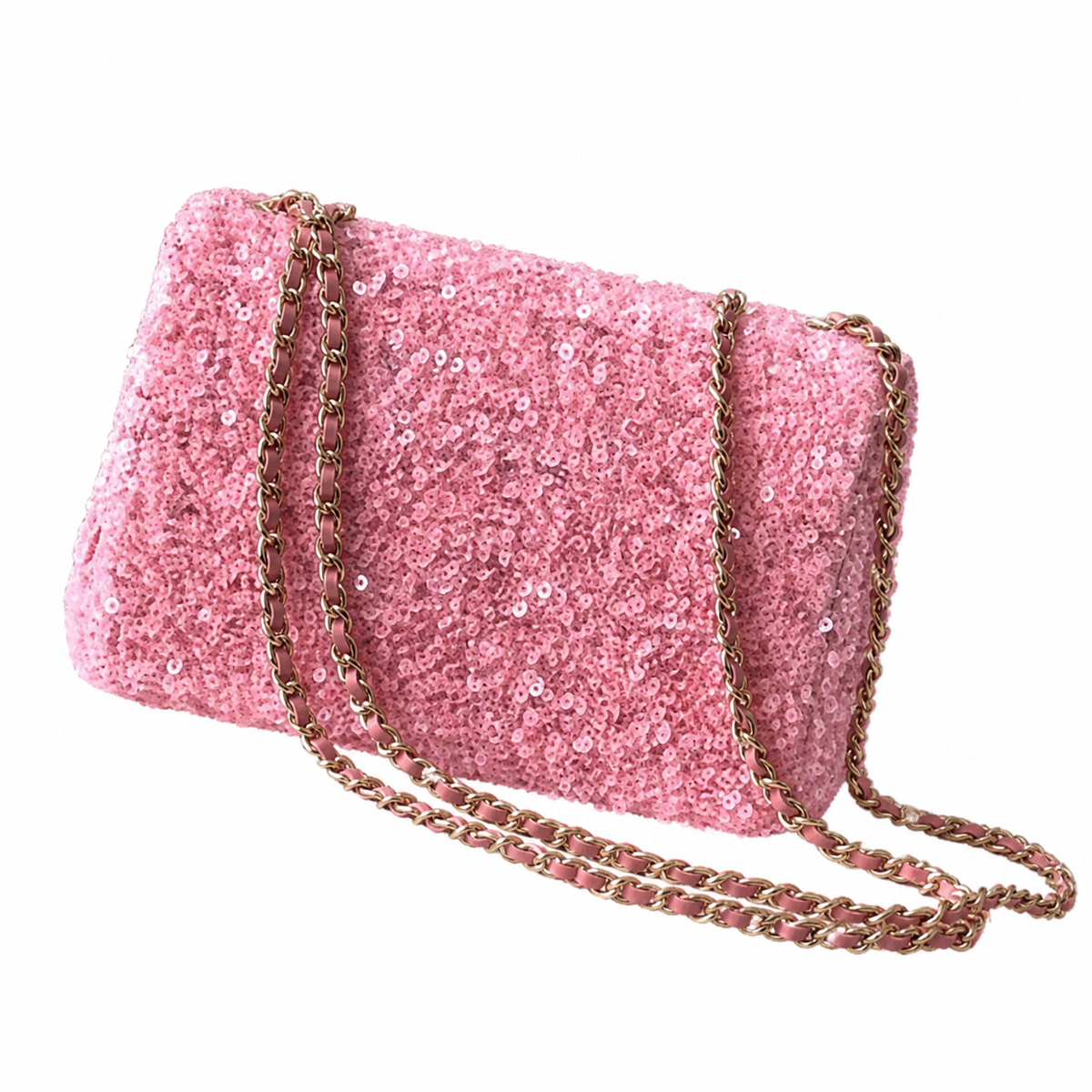 Chanel Small Flap Bag Candy Pink Full-Coverage Large Sequin | Gold CC Turn-Lock — 20cm