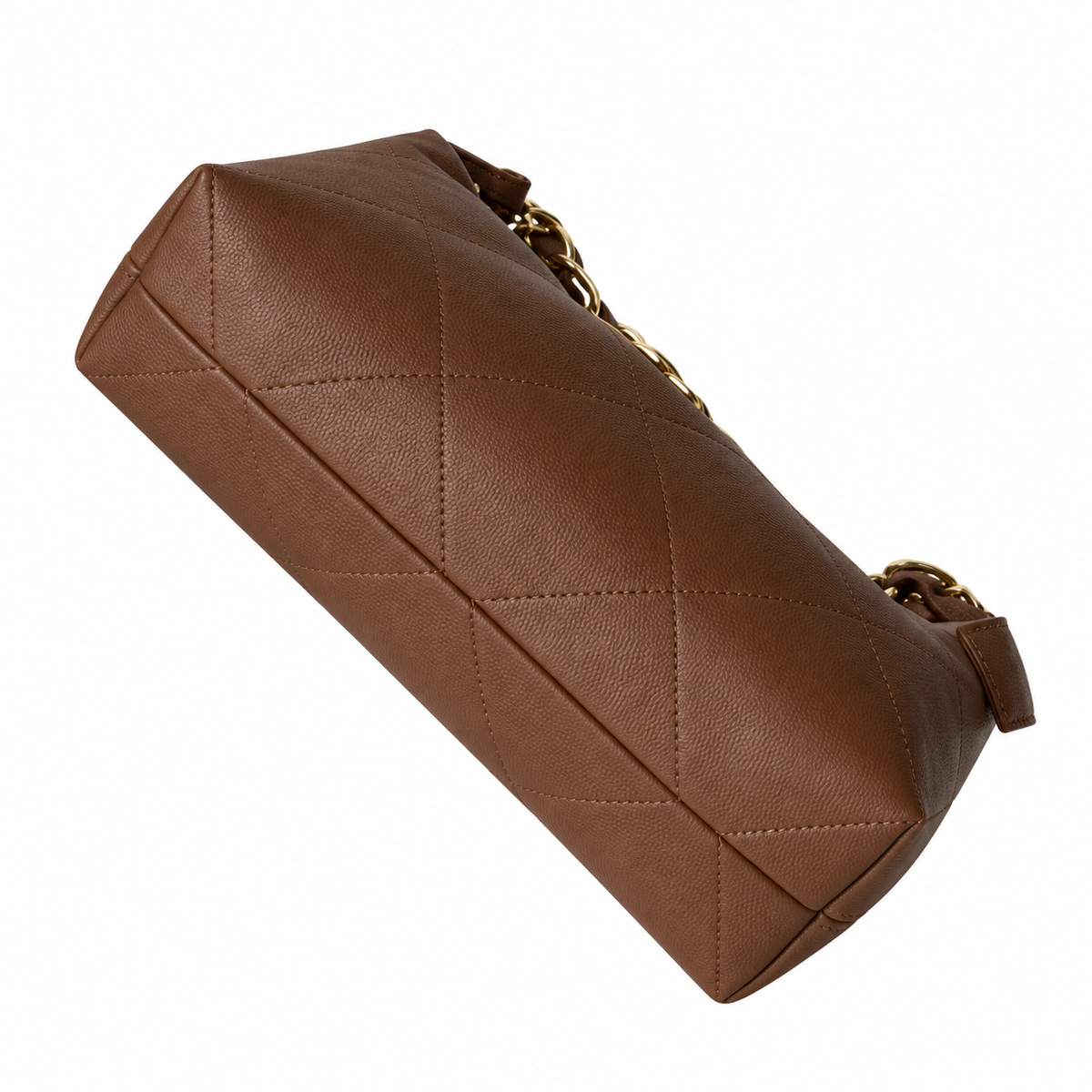 Chanel Zip Hobo Quilted Lambskin Caramel Brown Chunky Chain Gold 28cm