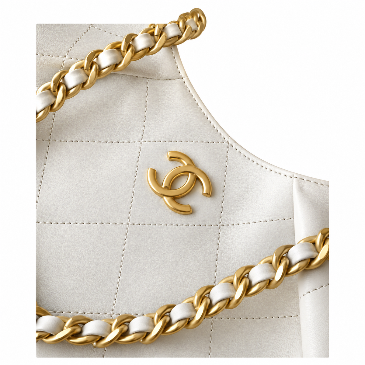 Chanel Quilted Leather Large Hobo Bag Ivory 29×35×13cm
