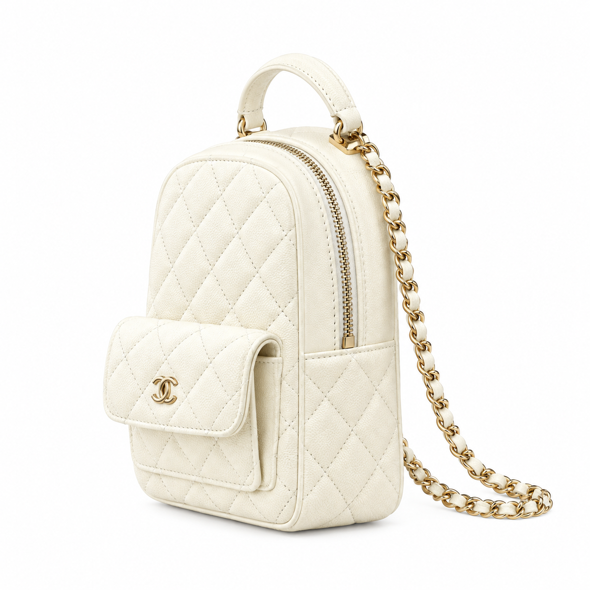 Chanel Quilted Lambskin Mini Chain Backpack Ivory 18×13×9cm