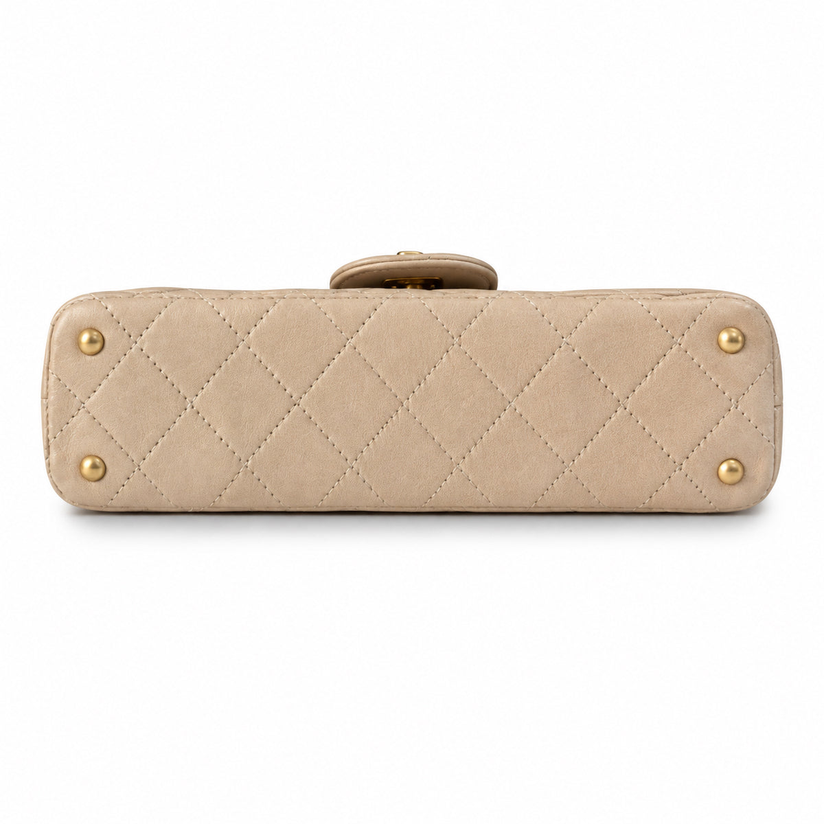 Chanel Nude Beige Lambskin Quilted Mini Flap Bag | CHANEL PARIS Gold Padlock Clasp & Gold Chain