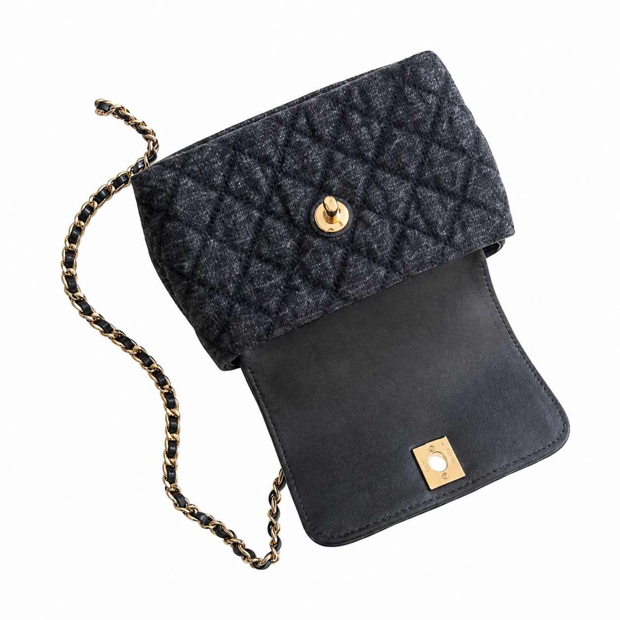 Chanel Coco Handle Quilted Denim Mini Flap | Charcoal & Gold CC — 11cm