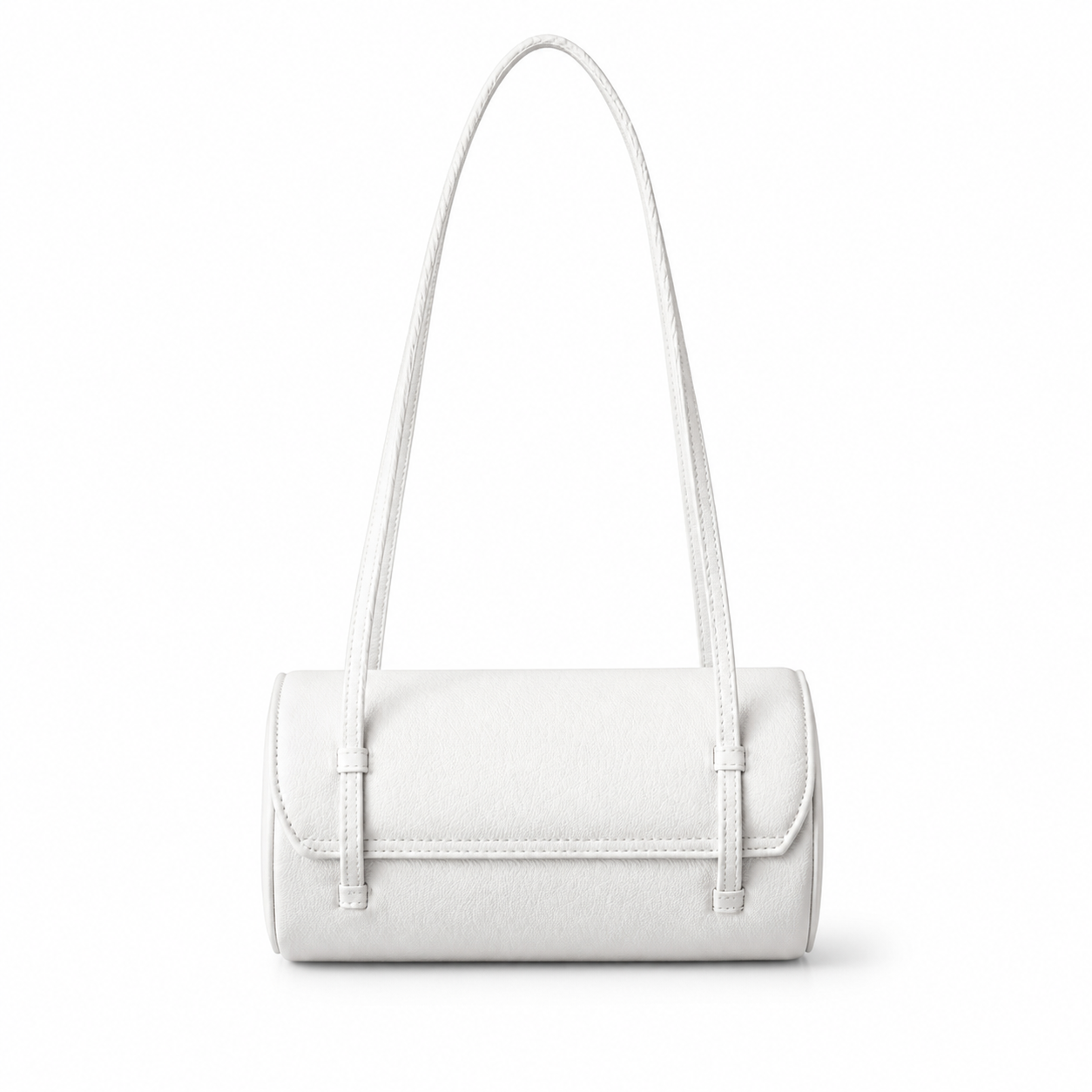 Chanel White Caviar Cylindrical Shoulder Bag | Flat Leather Strap — 20cm