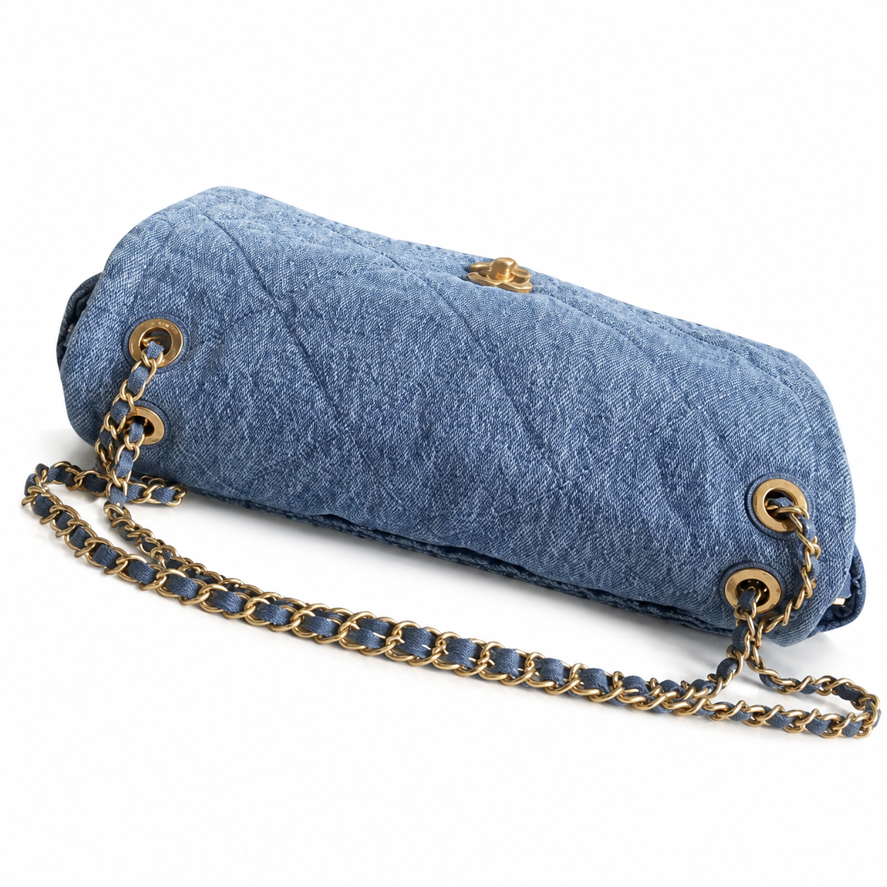 Chanel Denim Soft Hobo Tote | CC Charm Gold Double Chain Light Blue — 35x24cm