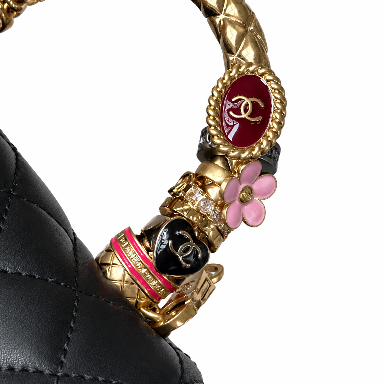 Chanel Black Quilted Lambskin Mini Flap | Jeweled Handle & Garnet Gemstone — 19cm