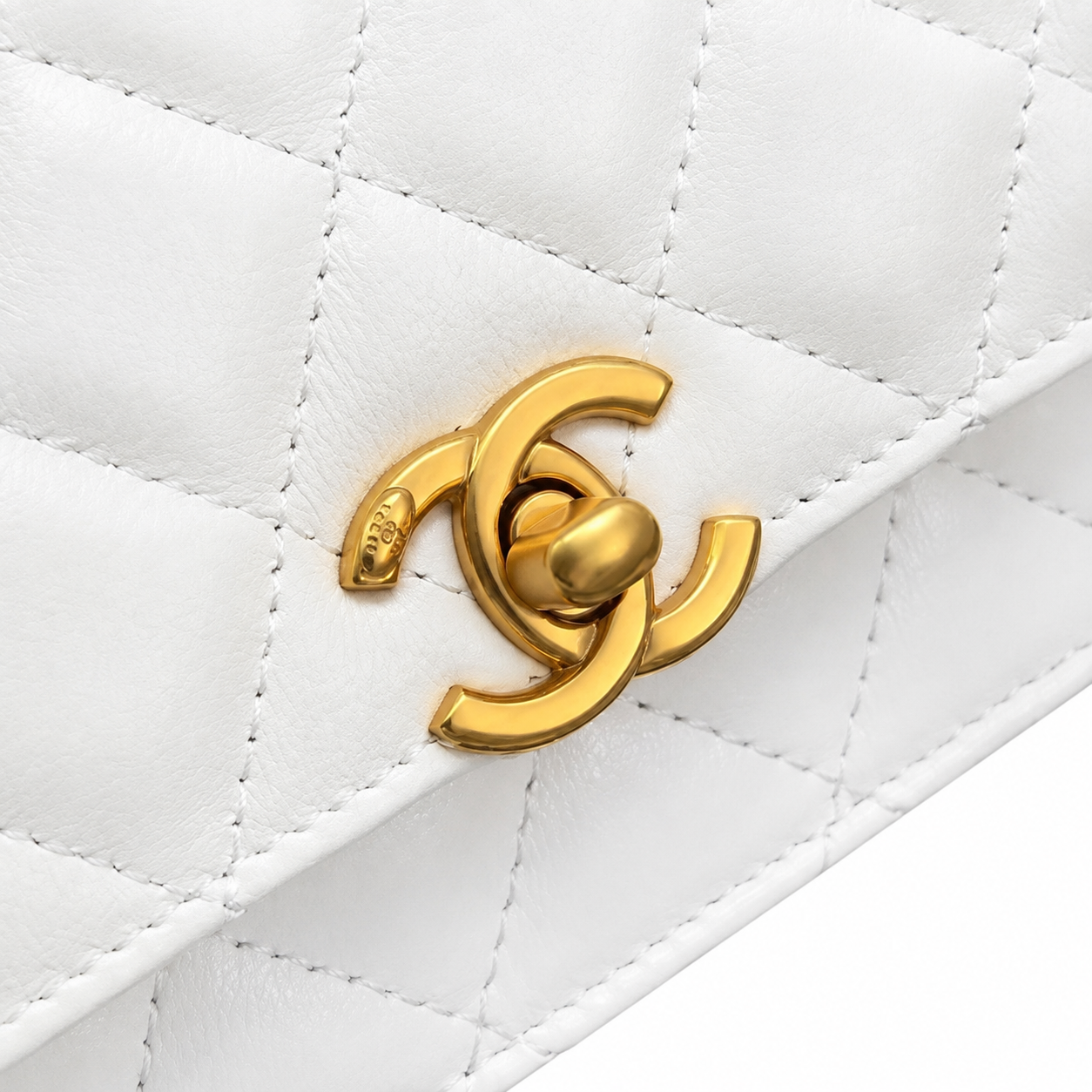 Chanel White Quilted Lambskin Flap Bag | Top Handle & Gold CC Chain