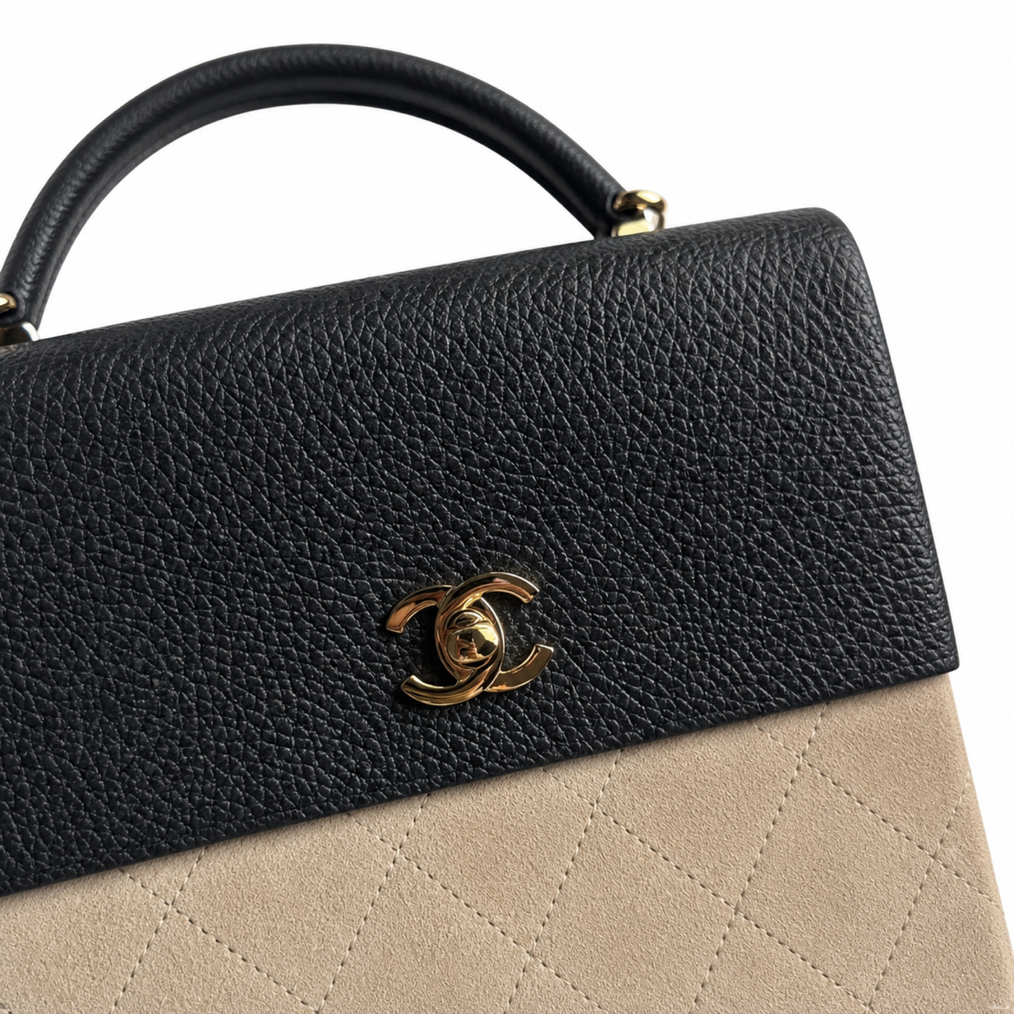 Chanel Medium Executive Tote Beige Quilted Suede & Charcoal Leather | Gold CC Turn-Lock — 38cm