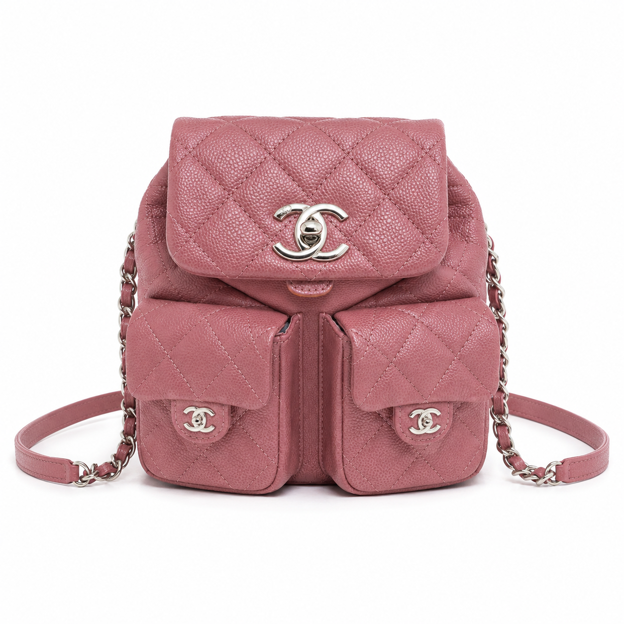 Chanel Duma Caviar Backpack | CC Turn-Lock Gold Chain Rose Pink — 20.5x20cm