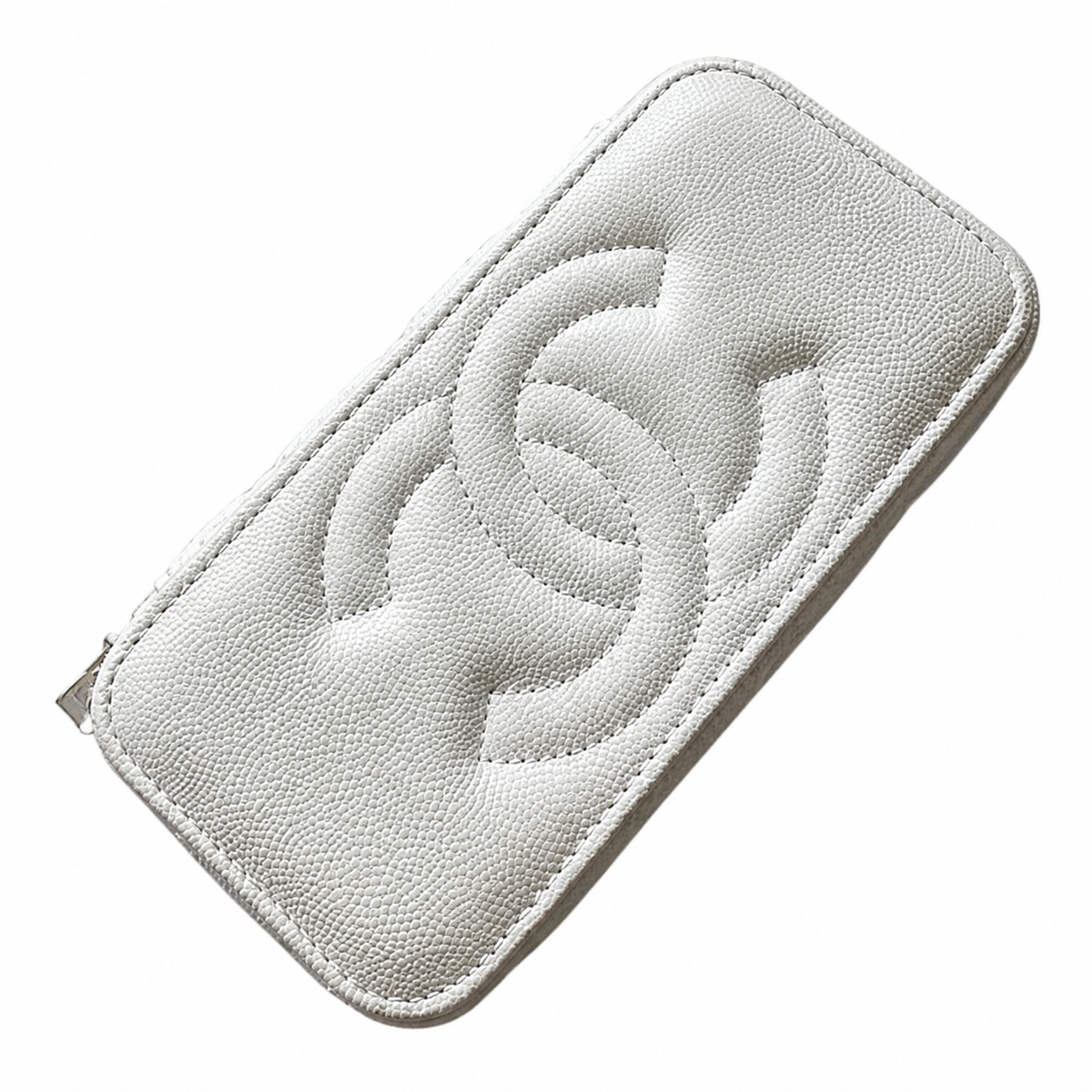 Chanel White Diagonal Quilted Caviar Vanity Box Bag | Silver CC Chain