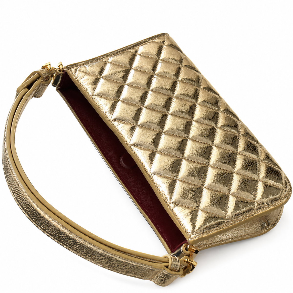 Chanel Metallic Gold Quilted Top Handle Tote | CC Gold Leather — 14x22cm