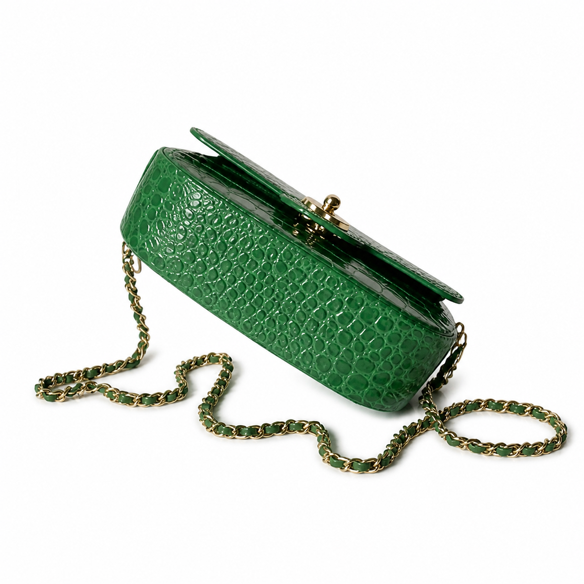 Chanel Emerald Green Croc Mini Flap Top Handle Bag | Antique Gold CC — 19.6cm