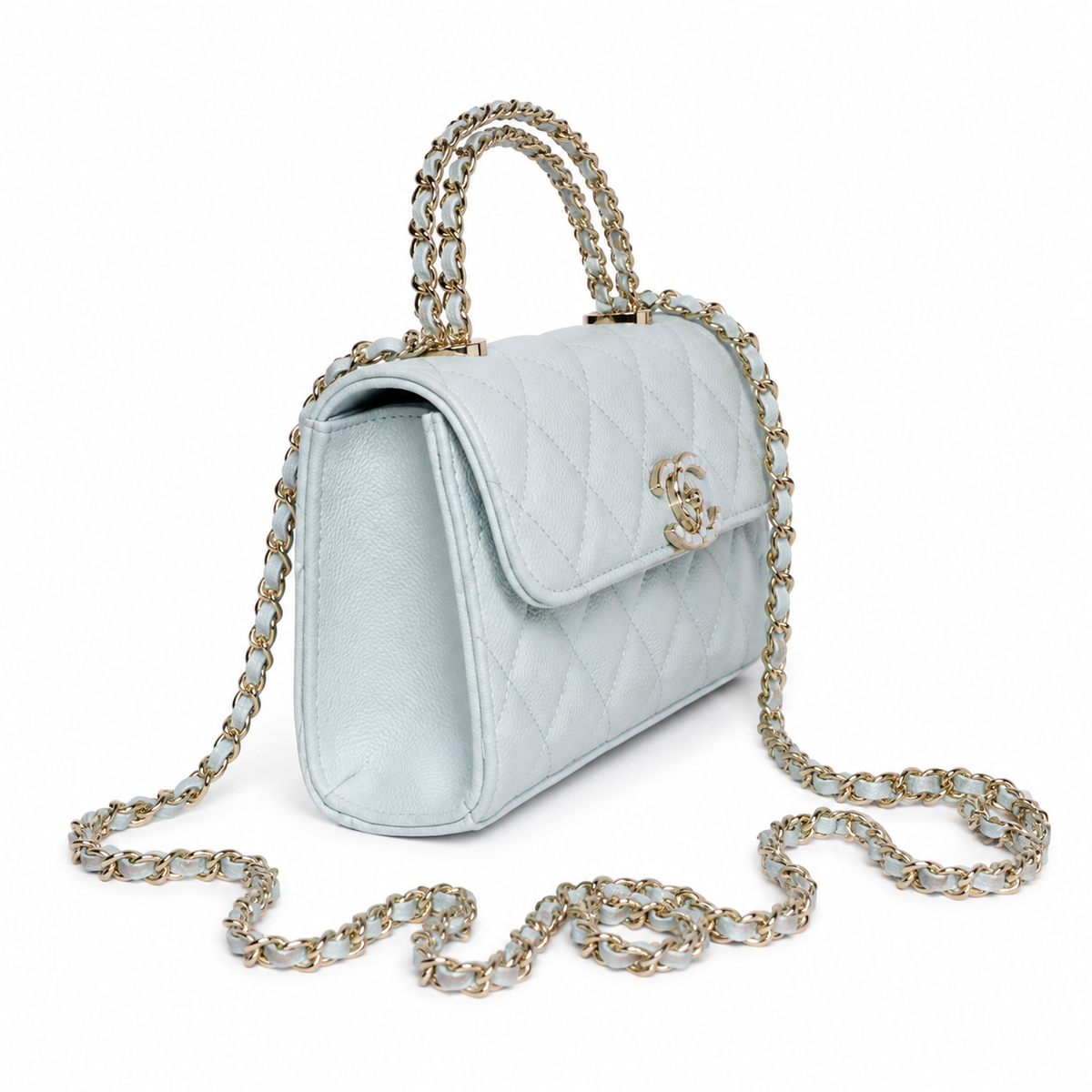 Chanel Iridescent Glacier Blue Caviar Quilted Mini Flap Bag | Scalloped Wave-Edge Flap, Chain-Texture CC Lock & Back Pocket