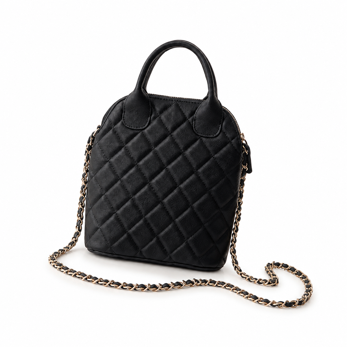 Chanel Black Caviar Quilted Mini Bucket Bag | Gold CC Logo, Silver Chain & Round Caviar Top Handle