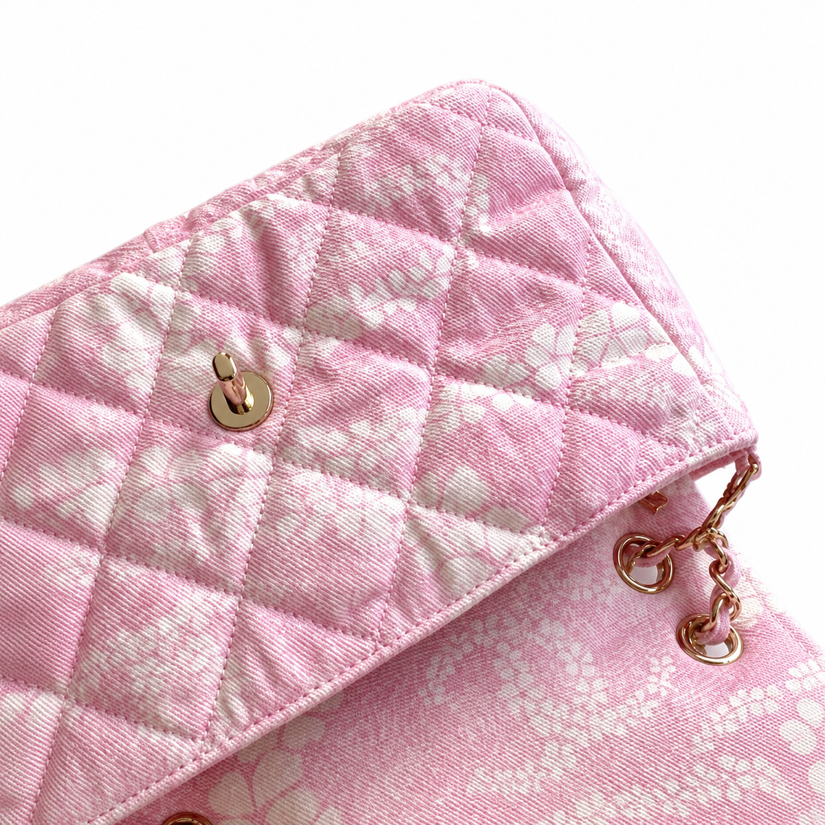 Chanel Pink & White Floral Tweed Bouclé Small Classic Flap Bag | Gold CC Turn-Lock, Rose Gold Chain & Tonal Pink Lining