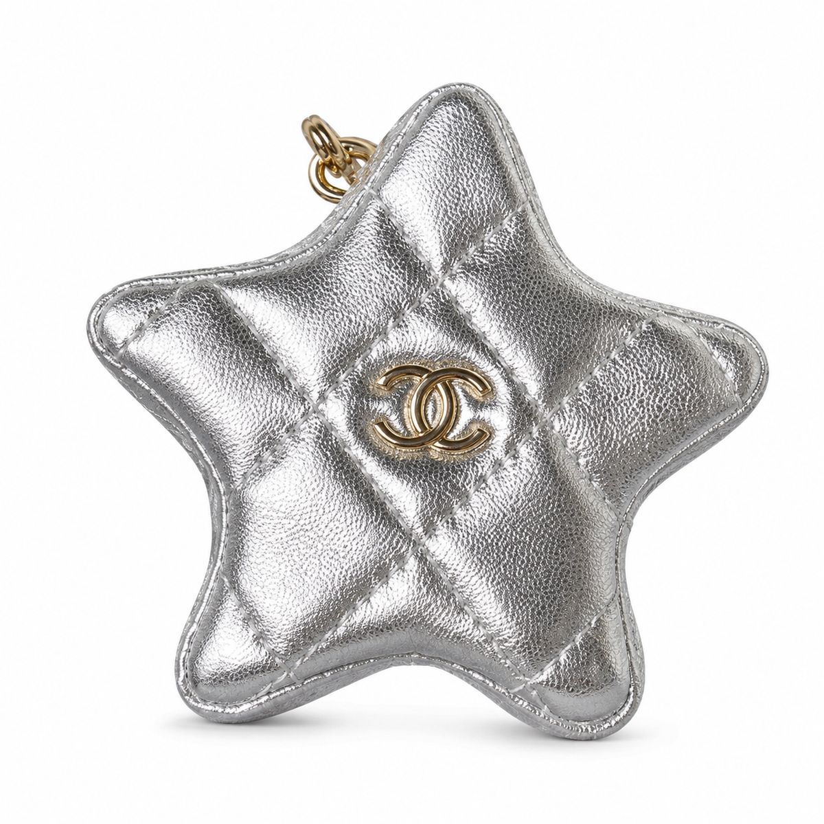 Chanel Mirror Metallic Quilted Flap Bag | CC Turn-Lock Silver Chain — 15x20cm