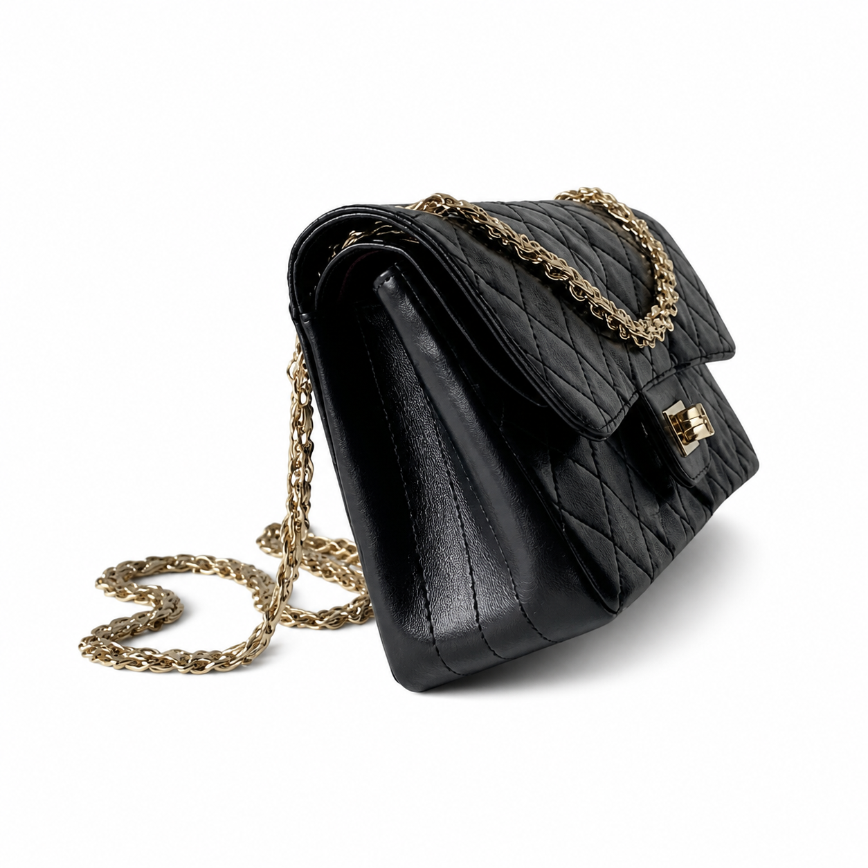Chanel Classic Quilted Flap Bag | CC Turn-Lock Gold Hardware Leather Chain — 24x16cm