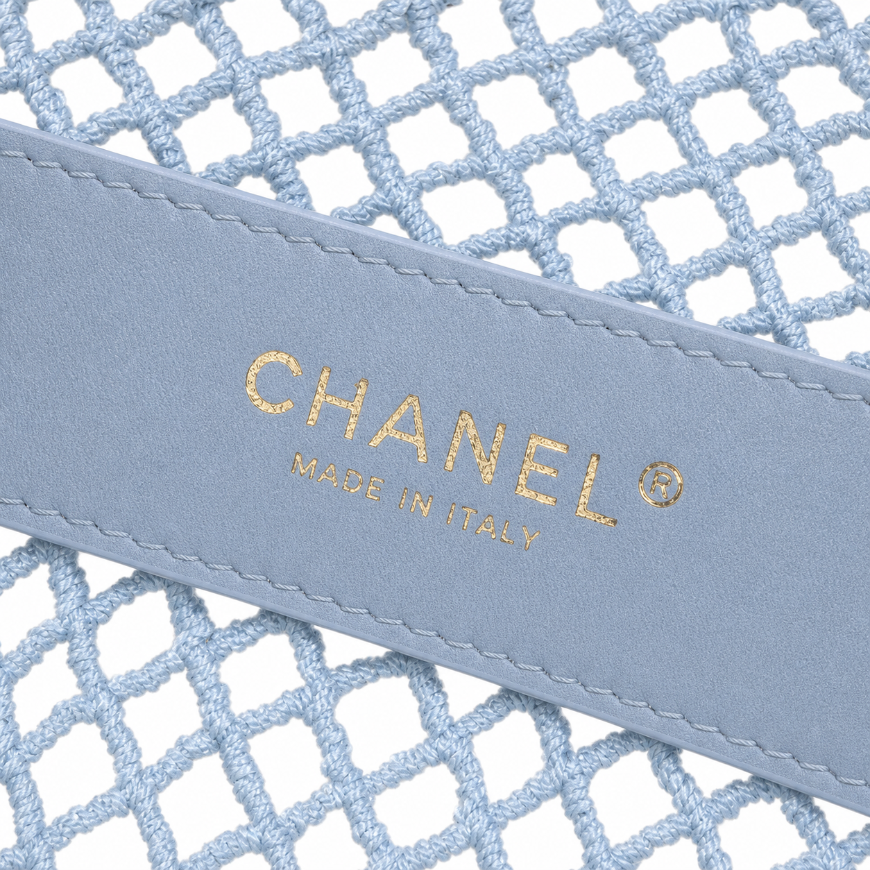 Chanel Pale Blue Open-Weave Crochet Classic Double Flap | Gold CC — 21cm