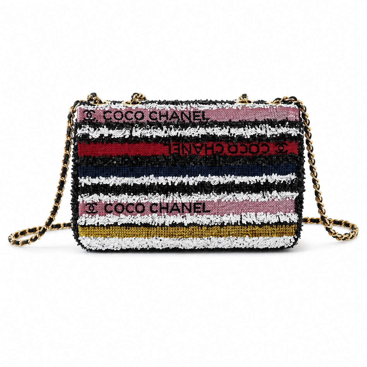 Chanel Multi-Color Sequin Stripe Flap Bag | COCO CHANEL Letter Sequins & Gold CC