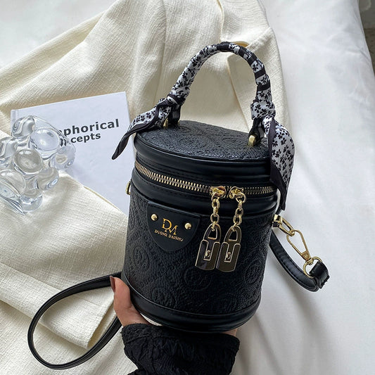Black Floral Embossed Bucket Bag 28cm