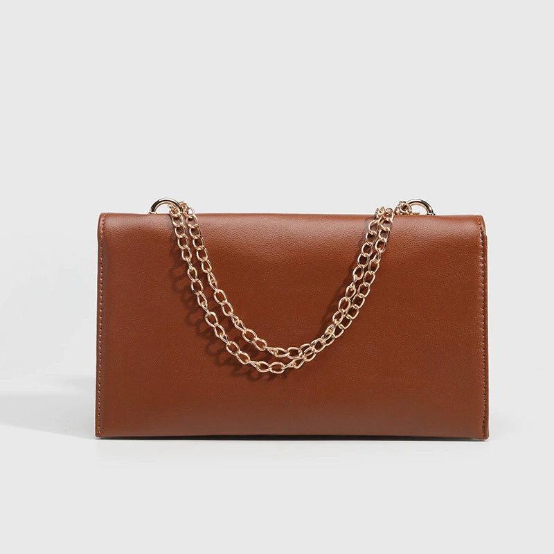 Brown Leather Chain Flap Bag
